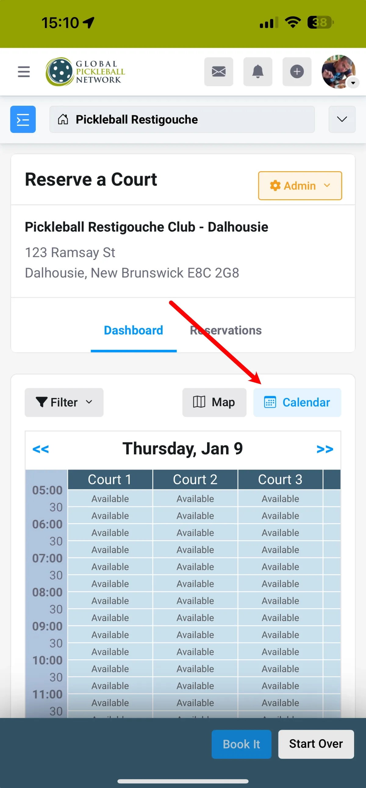 Capture d'écran du bouton Calendrier sur un téléphone