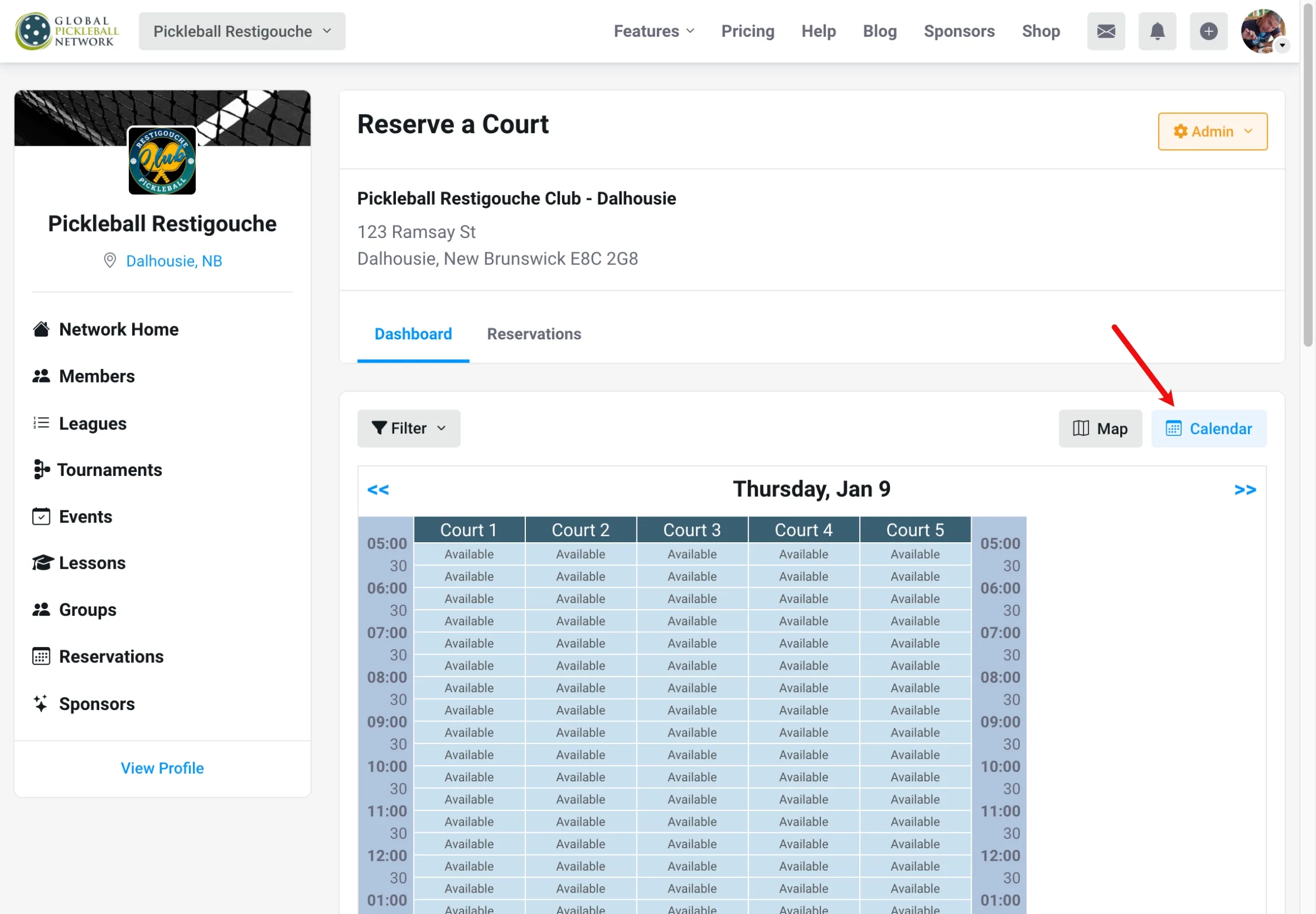 Screenshot of the calendar button on a computer