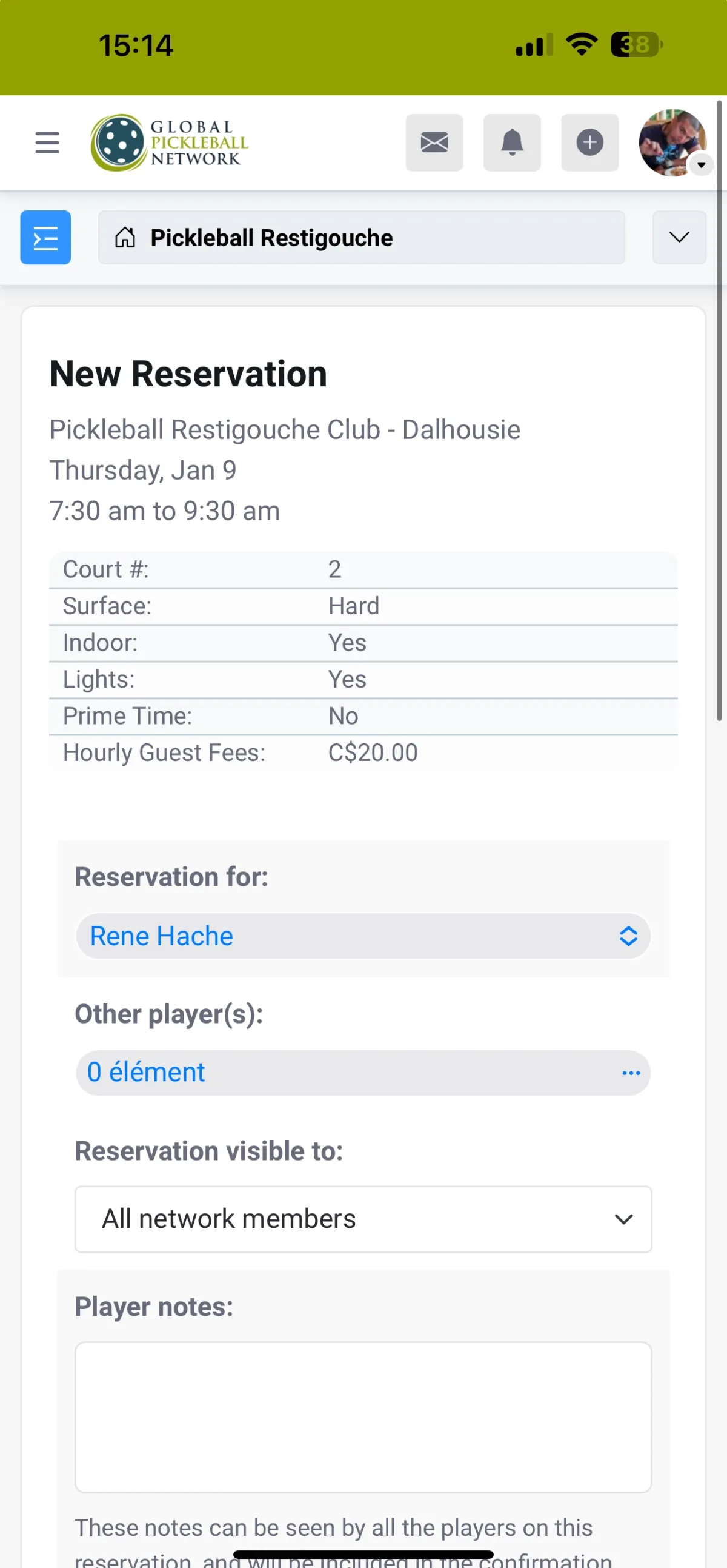 Screenshot of entering reservations details on a phone