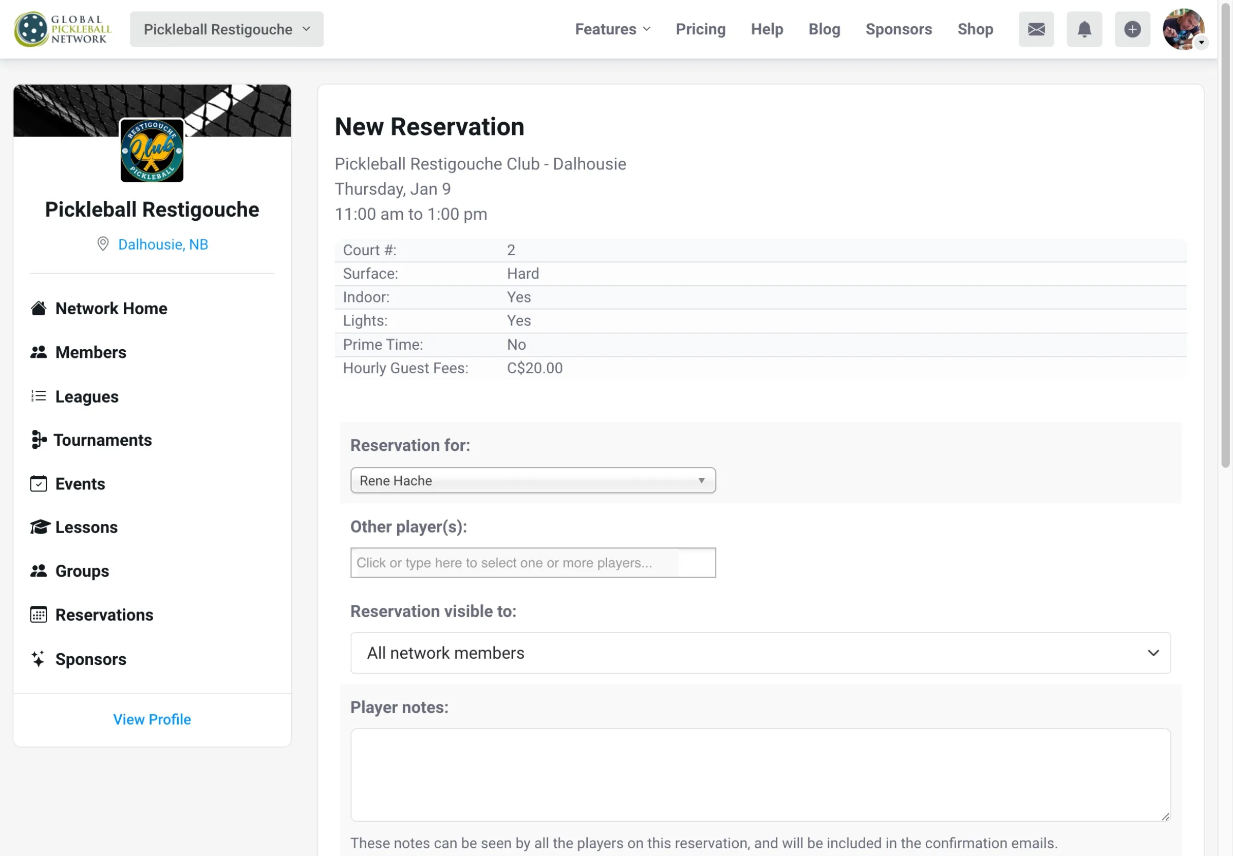 Screenshot of entering reservations details on a computer