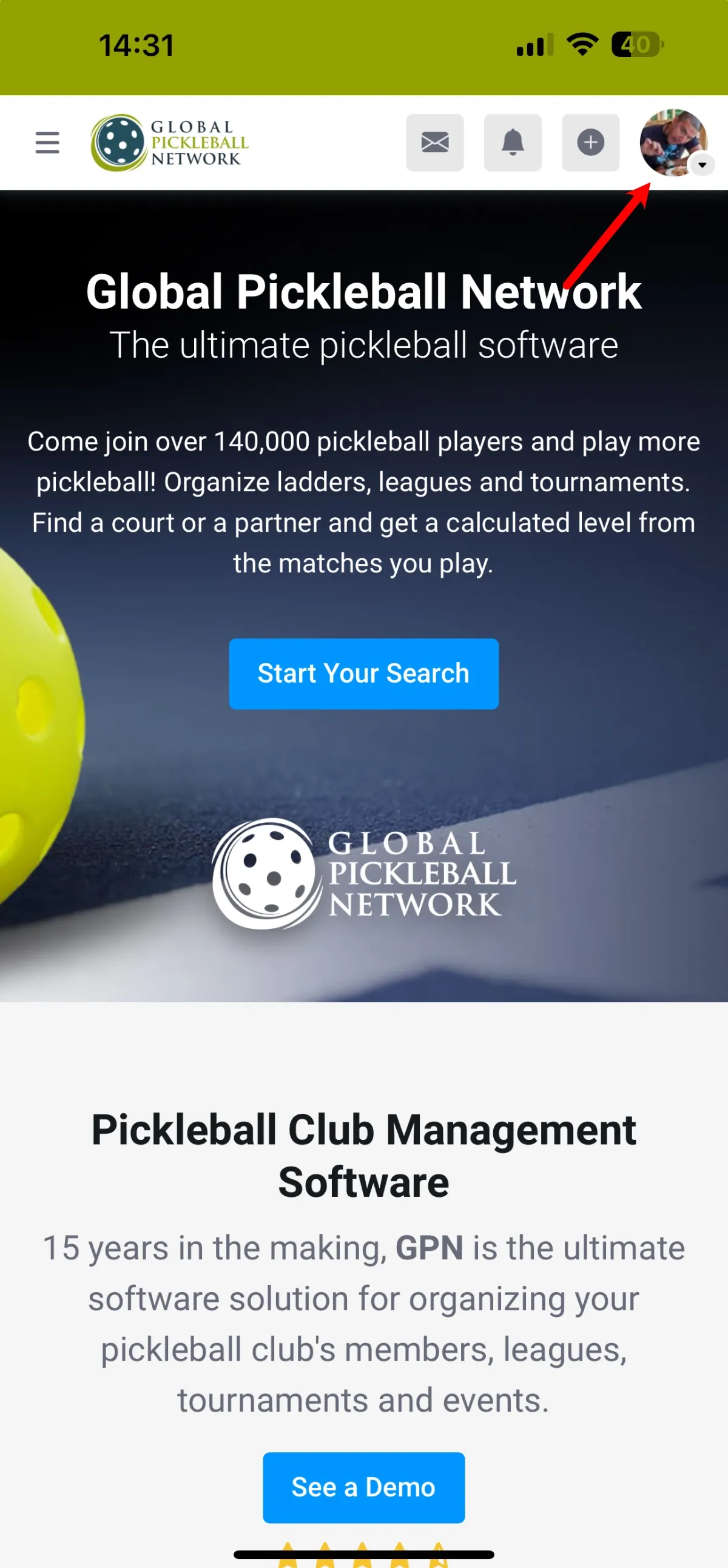 Screenshot of GPN home page on a mobile device