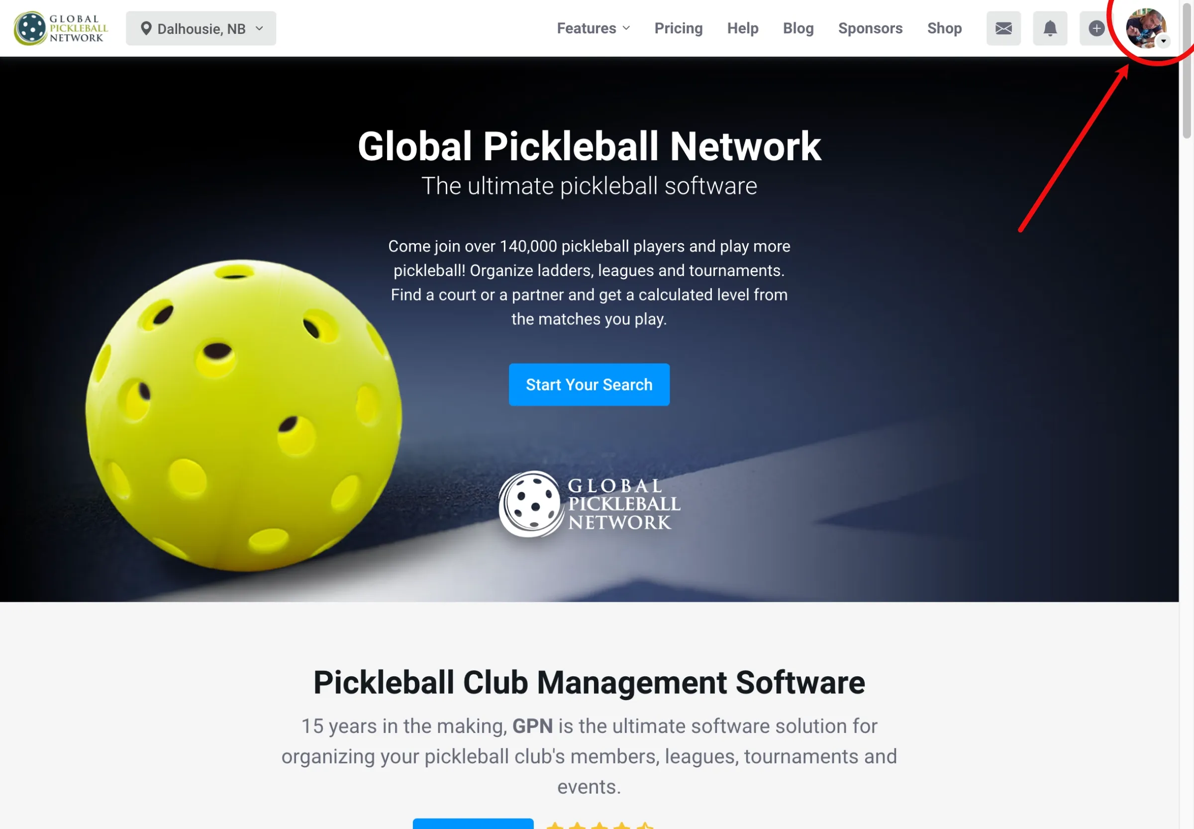 Screenshot of GPN home page on a computer