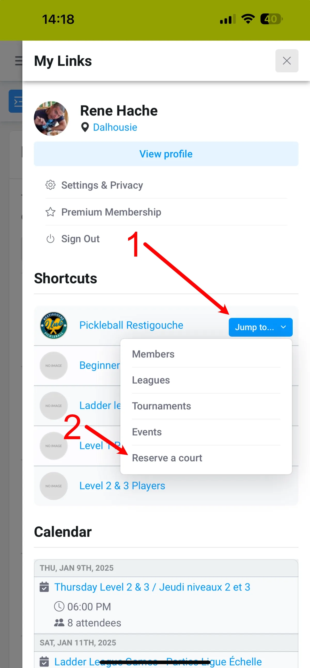 Screenshot of the sidebar menu on a phone