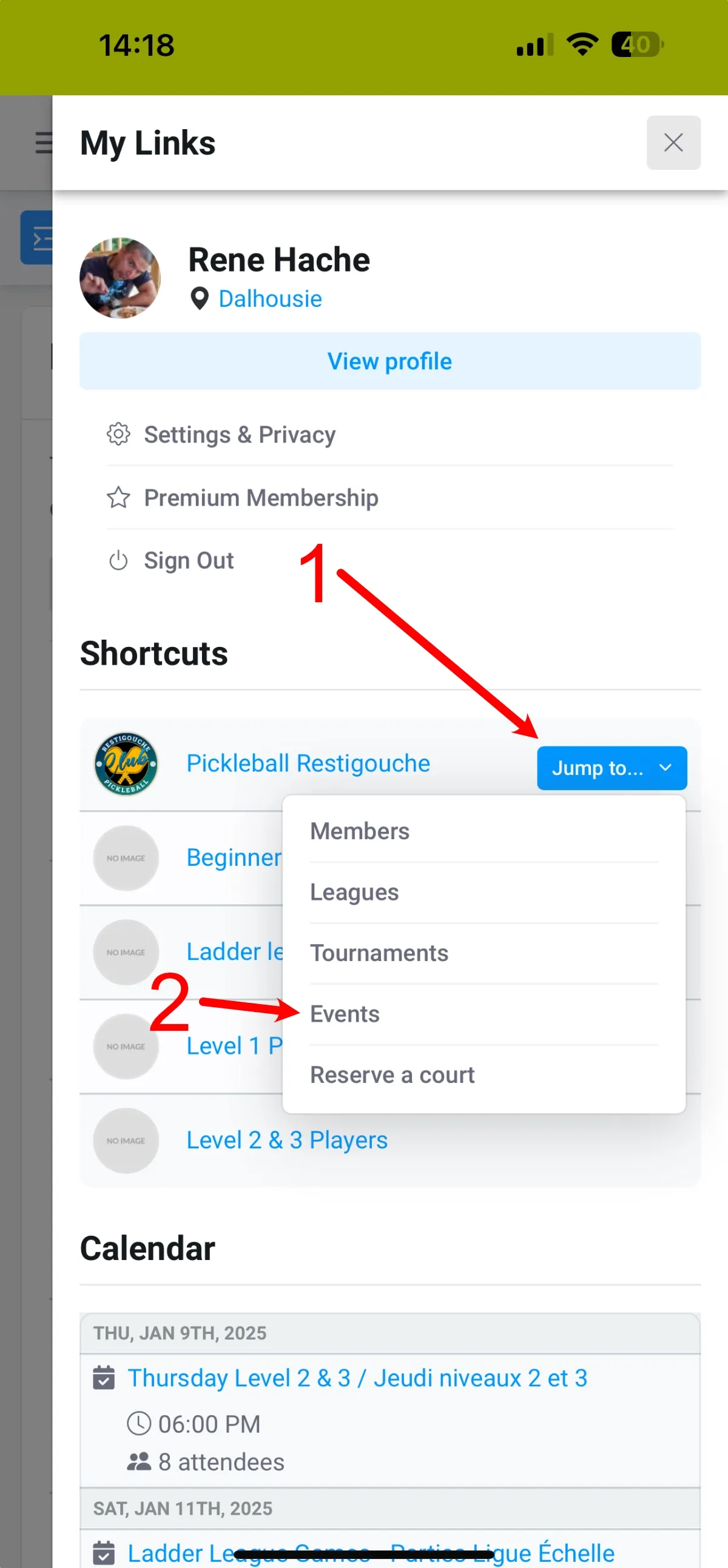 Screenshot of the sidebar menu on a phone